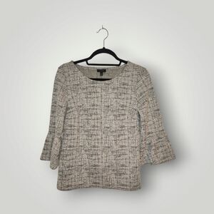 Talbots Women's Medium Petite Bell Sleeve Boat Neck Top Black White xs